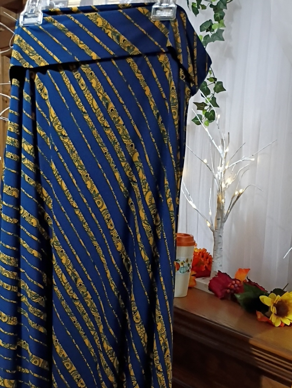 LuLaRoe Navy Maxi Skirt with Gold Diagonal Print - New
